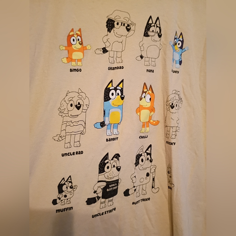 Bluey Graphic T-Shirt with Characters. Size 2x Cream Colored Short Sleeves. - Picture 2 of 5
